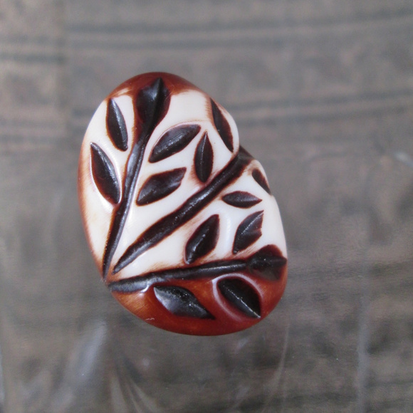 WhyteWing Jewelry - Bakelite Ring 1930s Dark Cherry Carved Over-Dyed 8